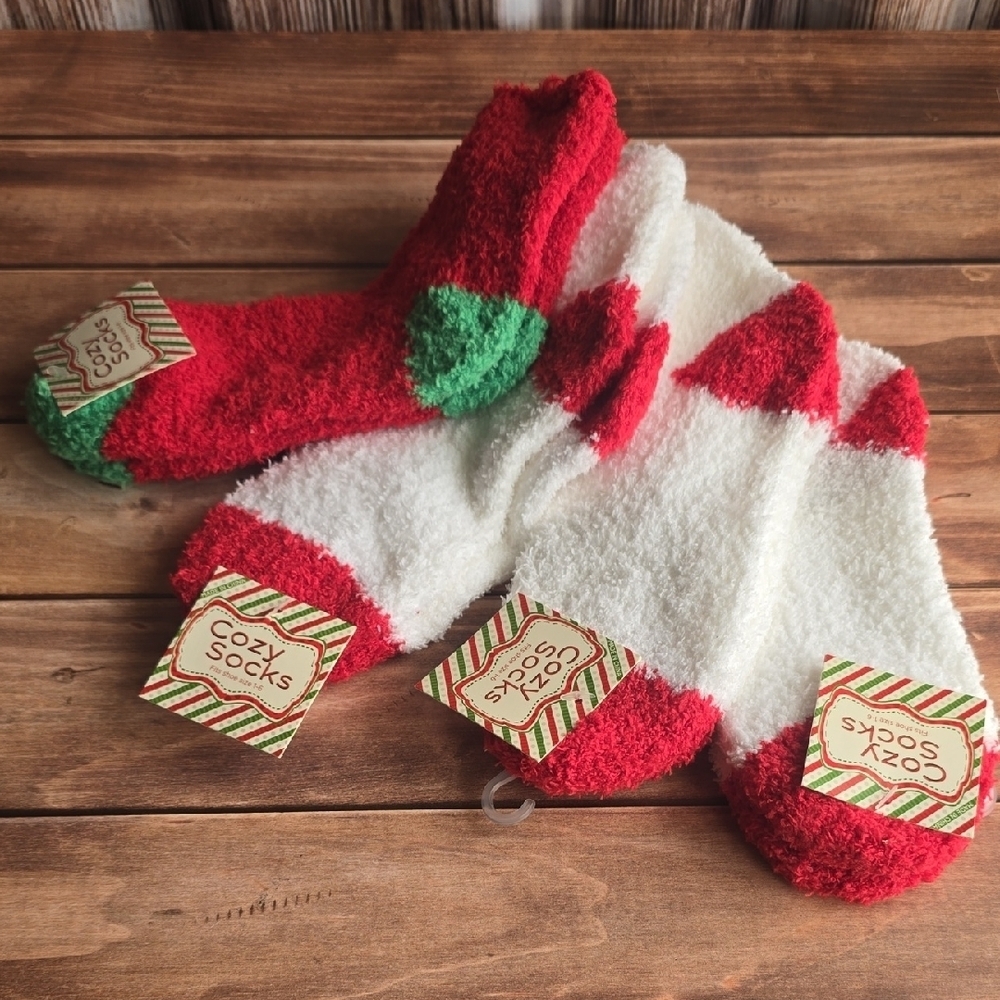 Red and White Fuzzy Socks